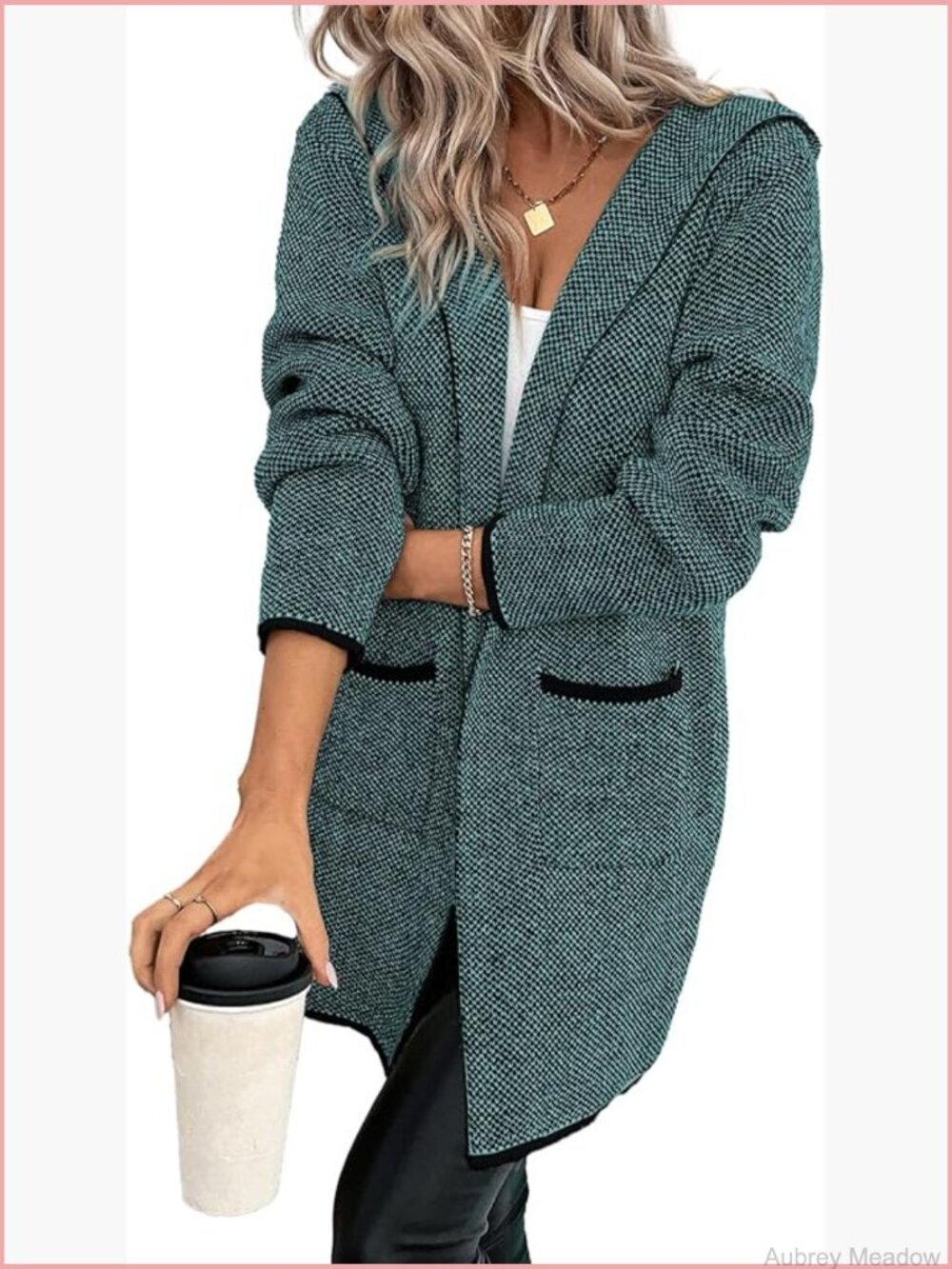 Open Front Contrast Oversized Chunky Hooded Cardigan